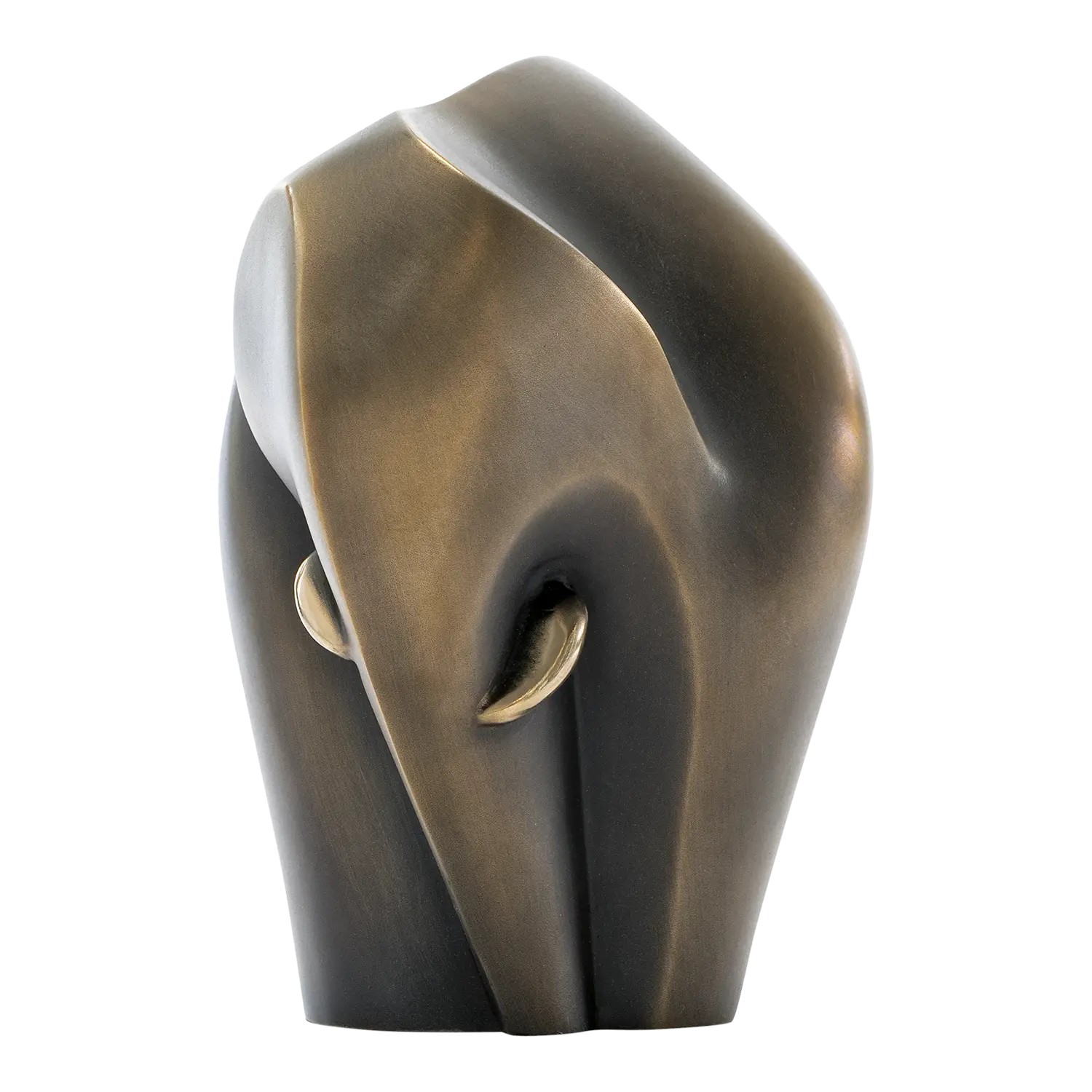 Abstrakte Bronzeskulptur "Kleiner Elefant" mit glatten Formen von Cordula Dobes.