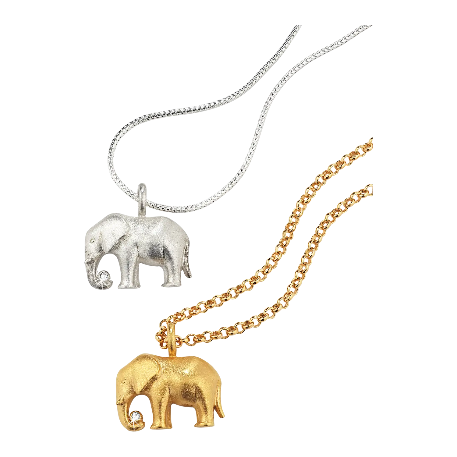 Collier "Glückselefant" Halsketten auf weißem Hintergrund.