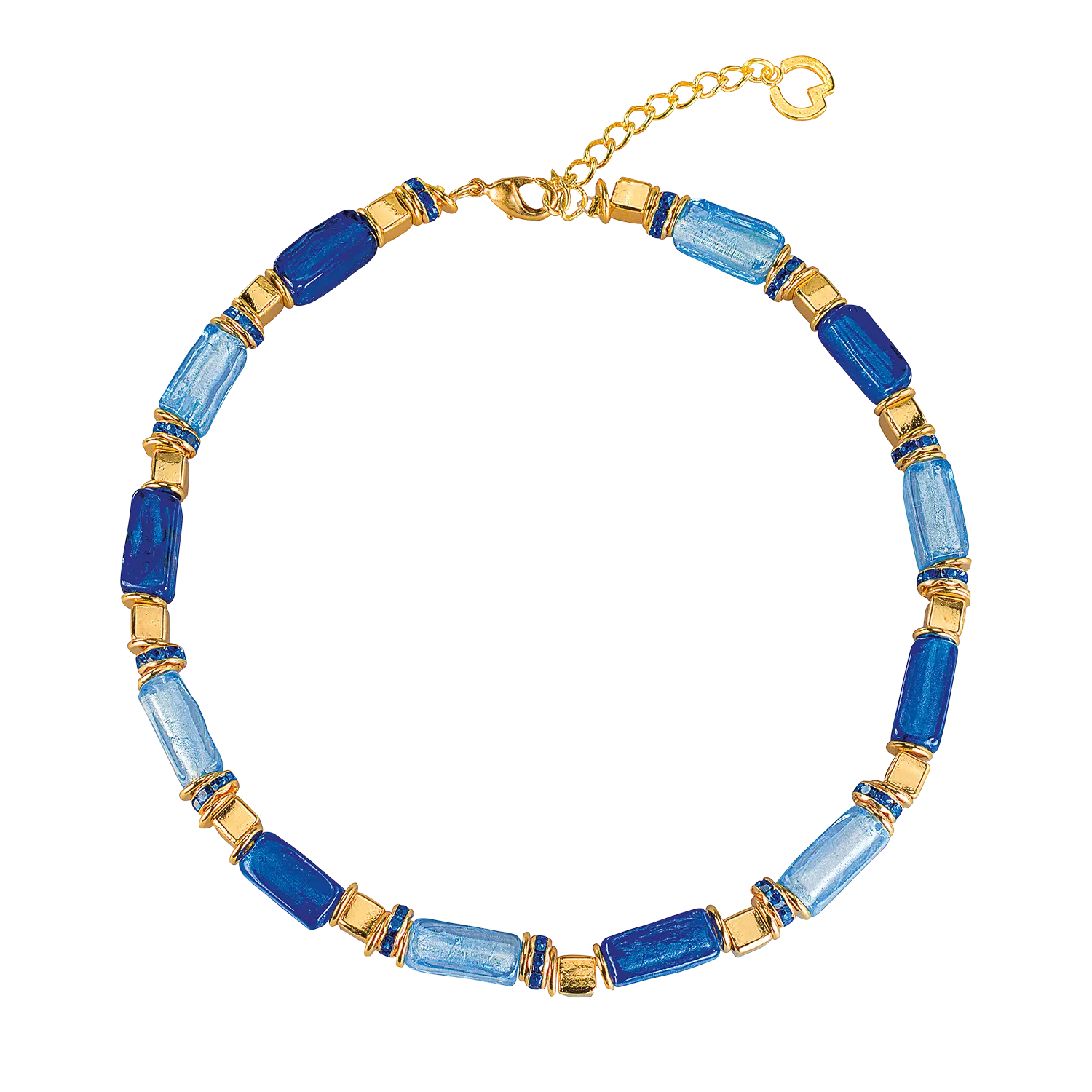 Collier "Sternennacht" mit Muranoglas und blauen rechteckigen Perlen.