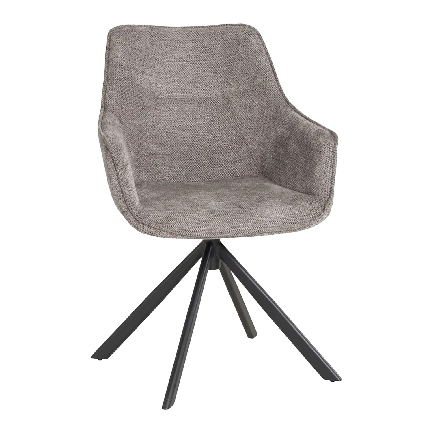 Diningsessel San Carlo: Grauer gepolsterter Stuhl mit abgewinkelter Rückenlehne, schwarze Metallbeine.