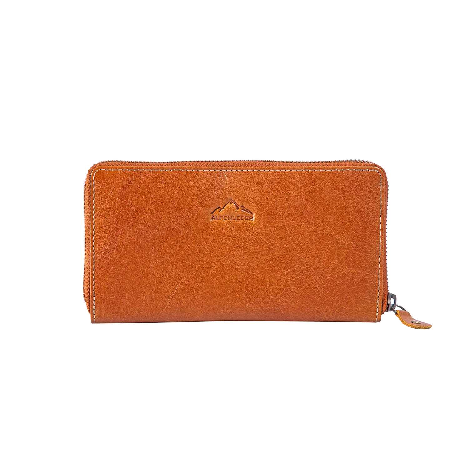 Der Damengeldbeutel EDELWEISS ist eine braune Lederbrieftasche mit RFID-Schutz, Rundum-Reißverschluss und geprägtem Logo in der Mitte. Die glatte Oberfläche und das schlichte, elegante Design bieten Stil und Sicherheit zugleich.