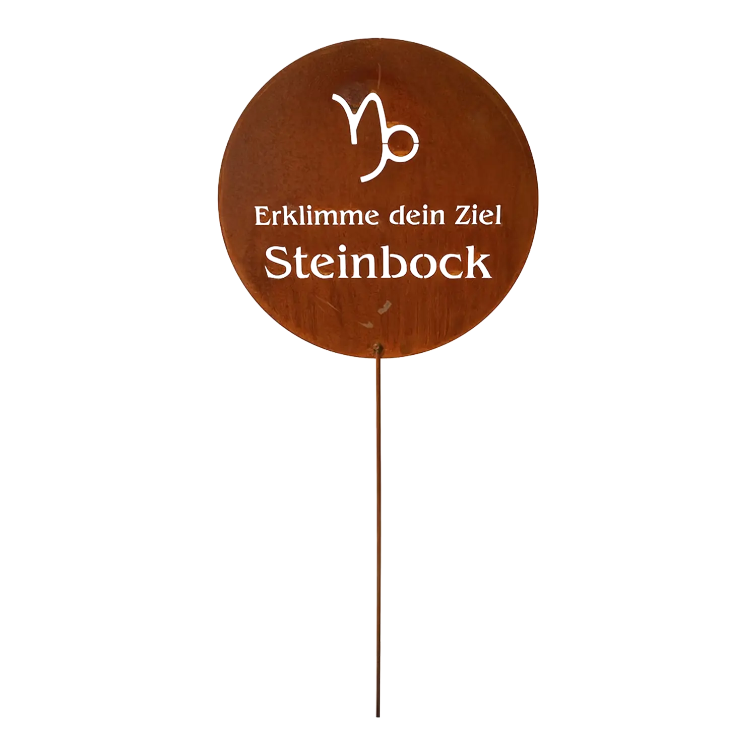 Weißes Textschild, ideal für Gartendekoration: Steinbock Designstecker Rost.