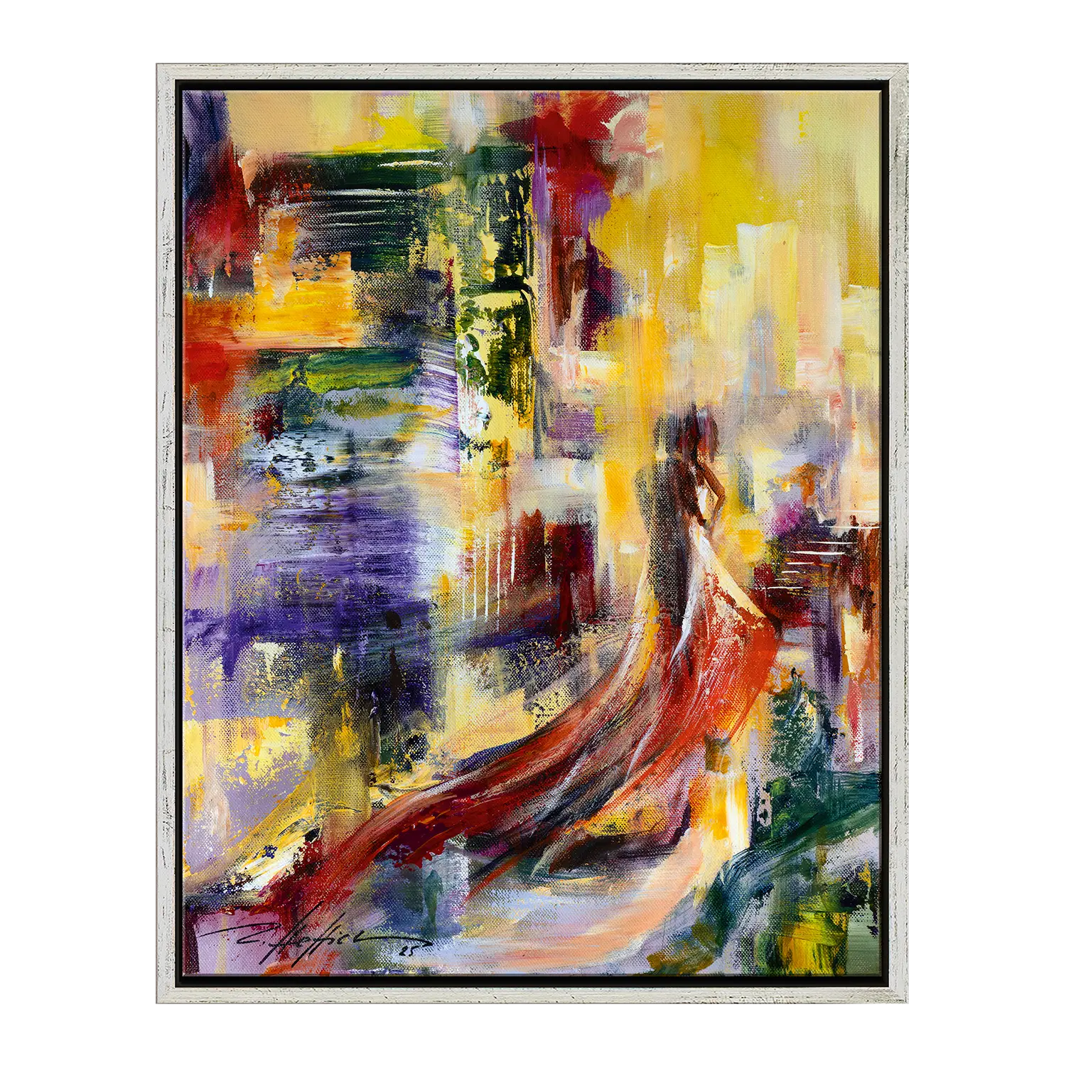 Das Bild "Der Weg zum Kuss", 2025 MR zeigt ein tanzendes Paar in moderner Kunst.