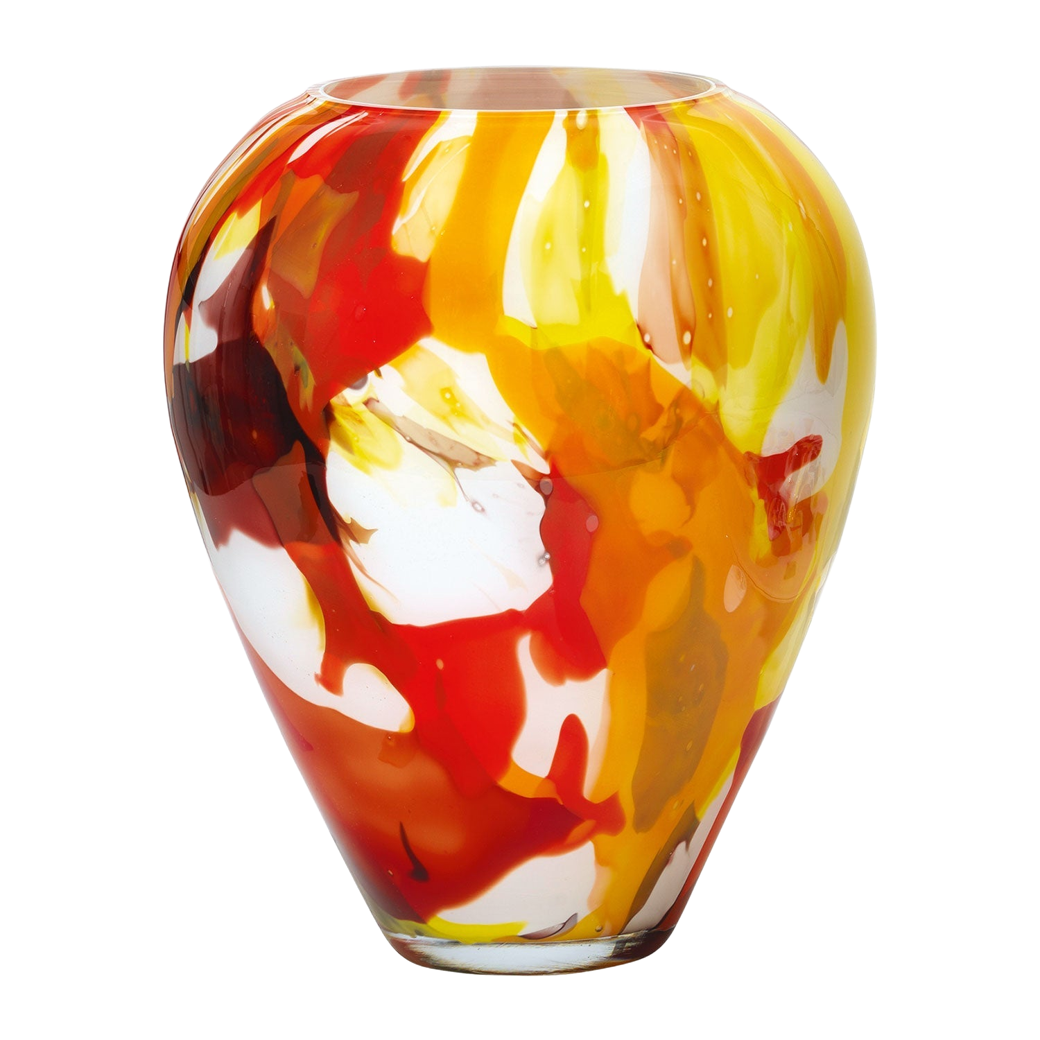 Glasvase "Amarillo" mit bunten, wirbelnden Mustern von Glashütte Loranto.