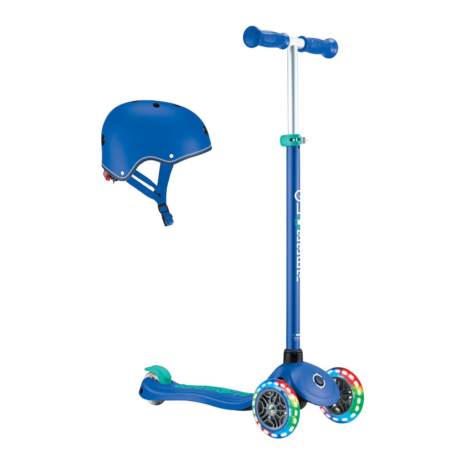 Globber Scooter für Kinder in Blau mit Helm