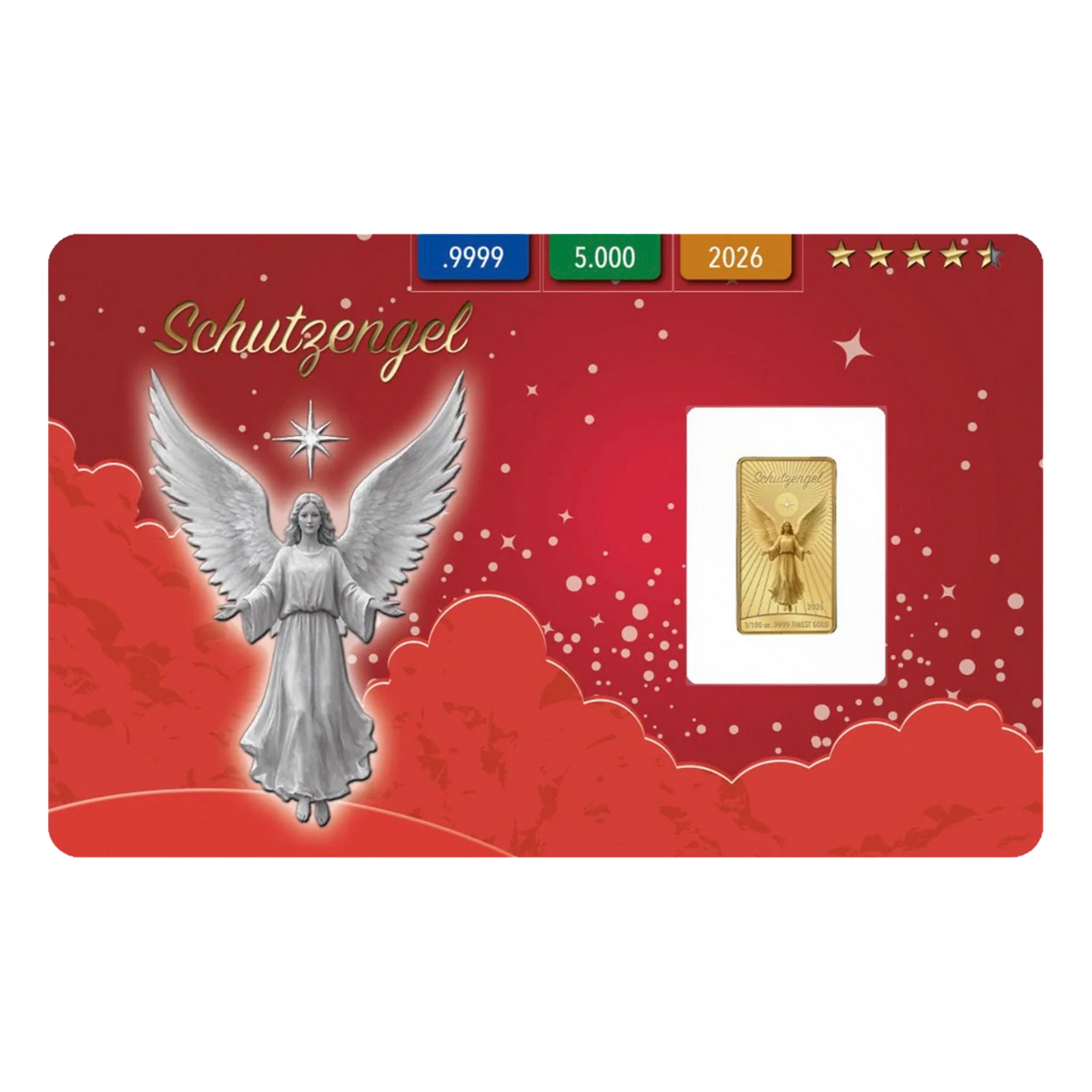 Goldbarren 'Schutzengel' in Geschenkkarte mit Schleife