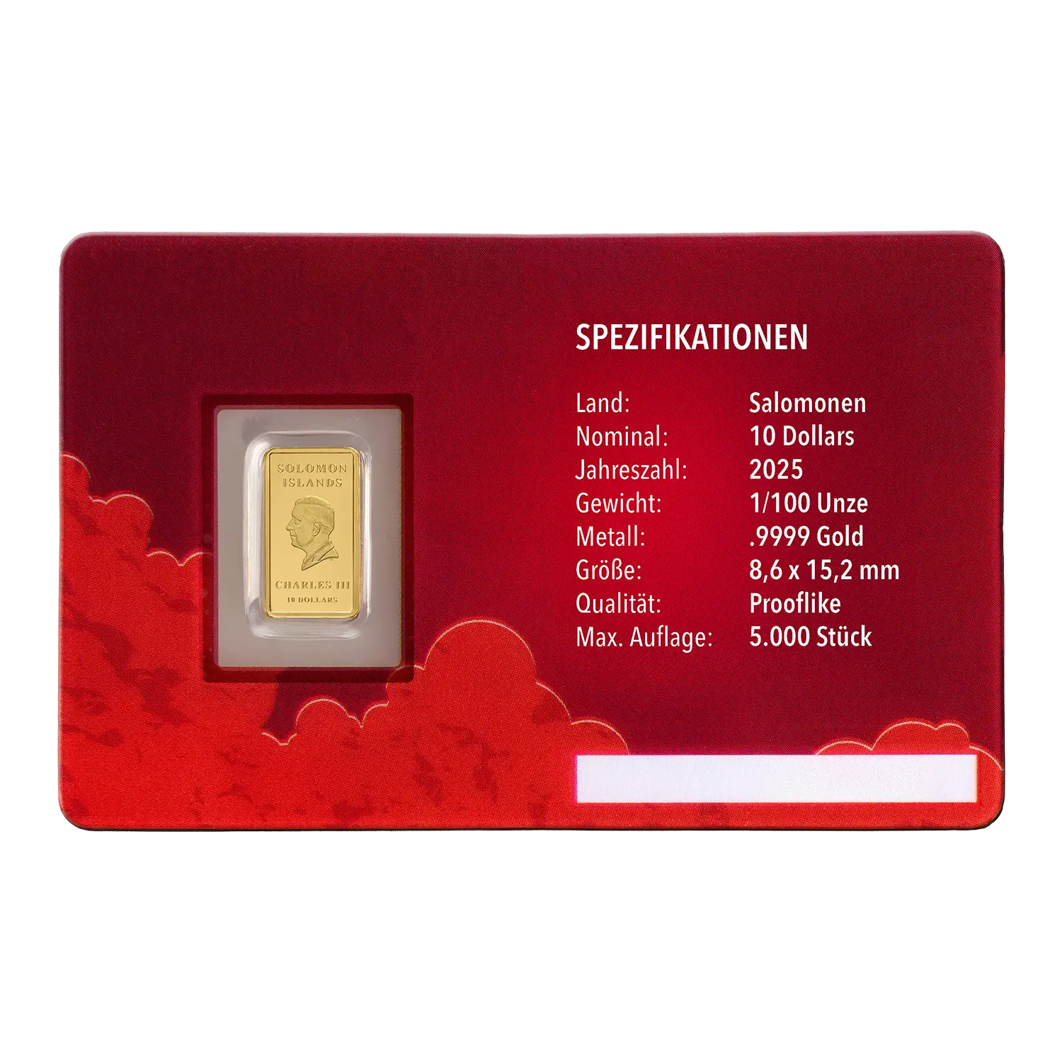 Eine Goldbarren-Schutzengel-Karte in deutscher Sprache auf leuchtend rotem Hintergrund.