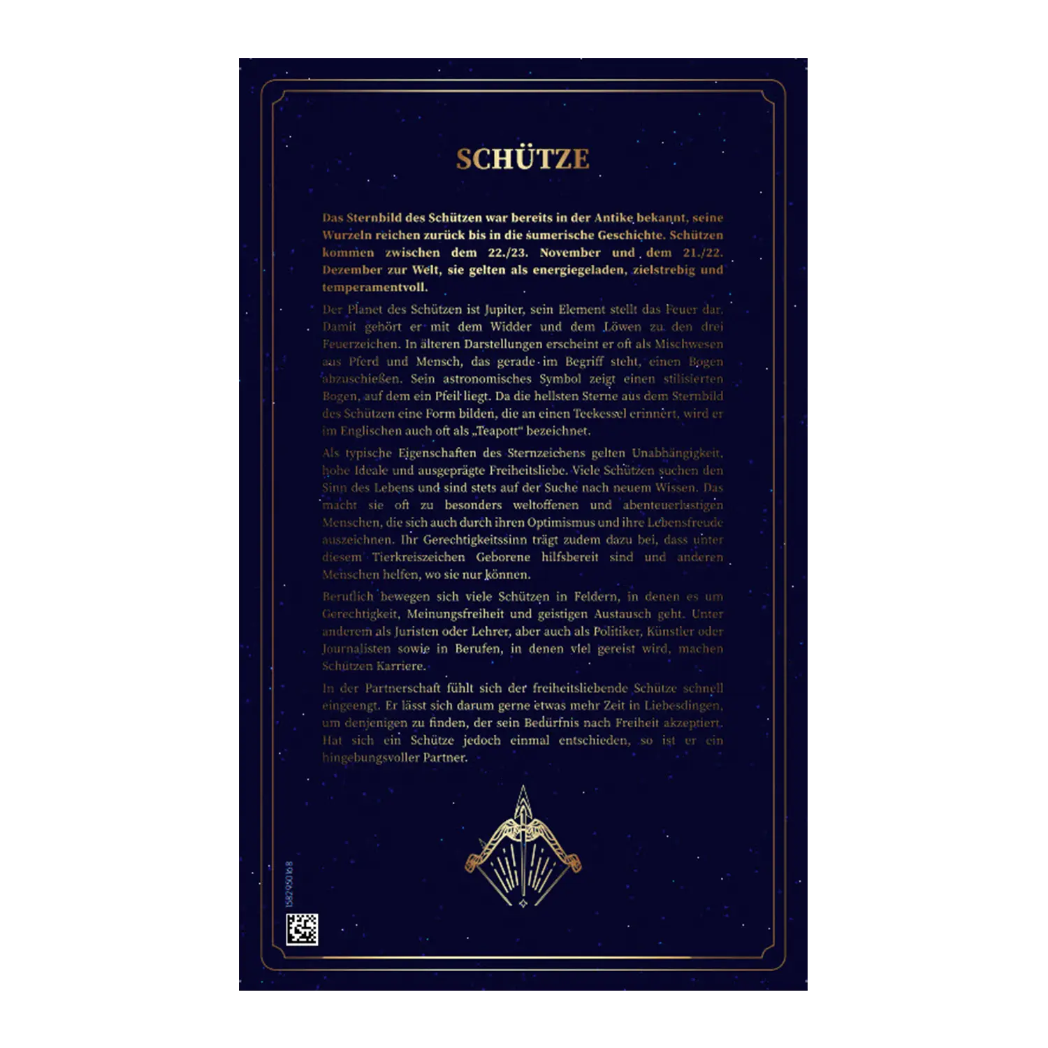 Dunkelblaue Karte Goldbarren Sternzeichen Schütze mit Feingold-Text.
