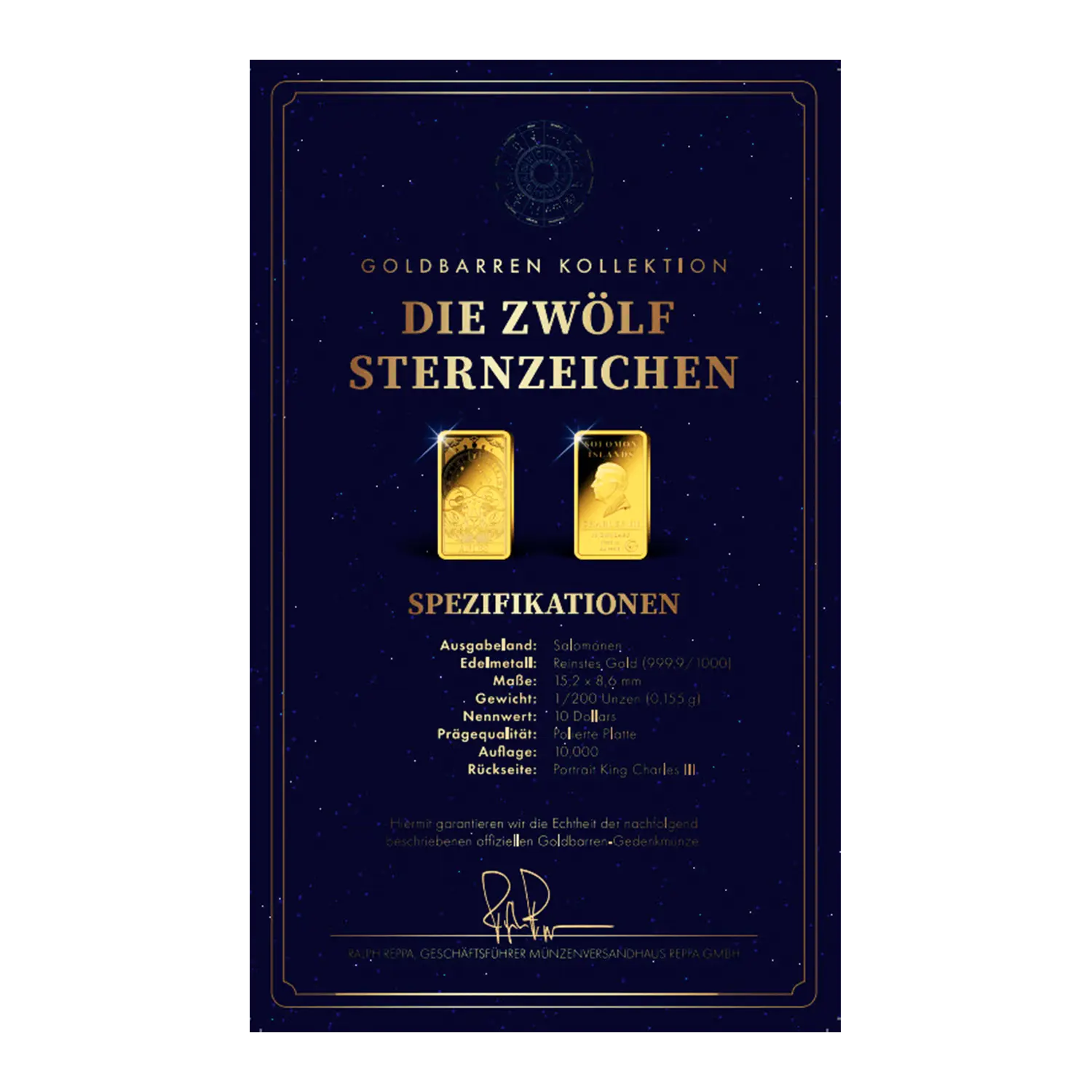 Goldbarren Sternzeichen Widder: Sammlerstück mit zwei Goldbarren.