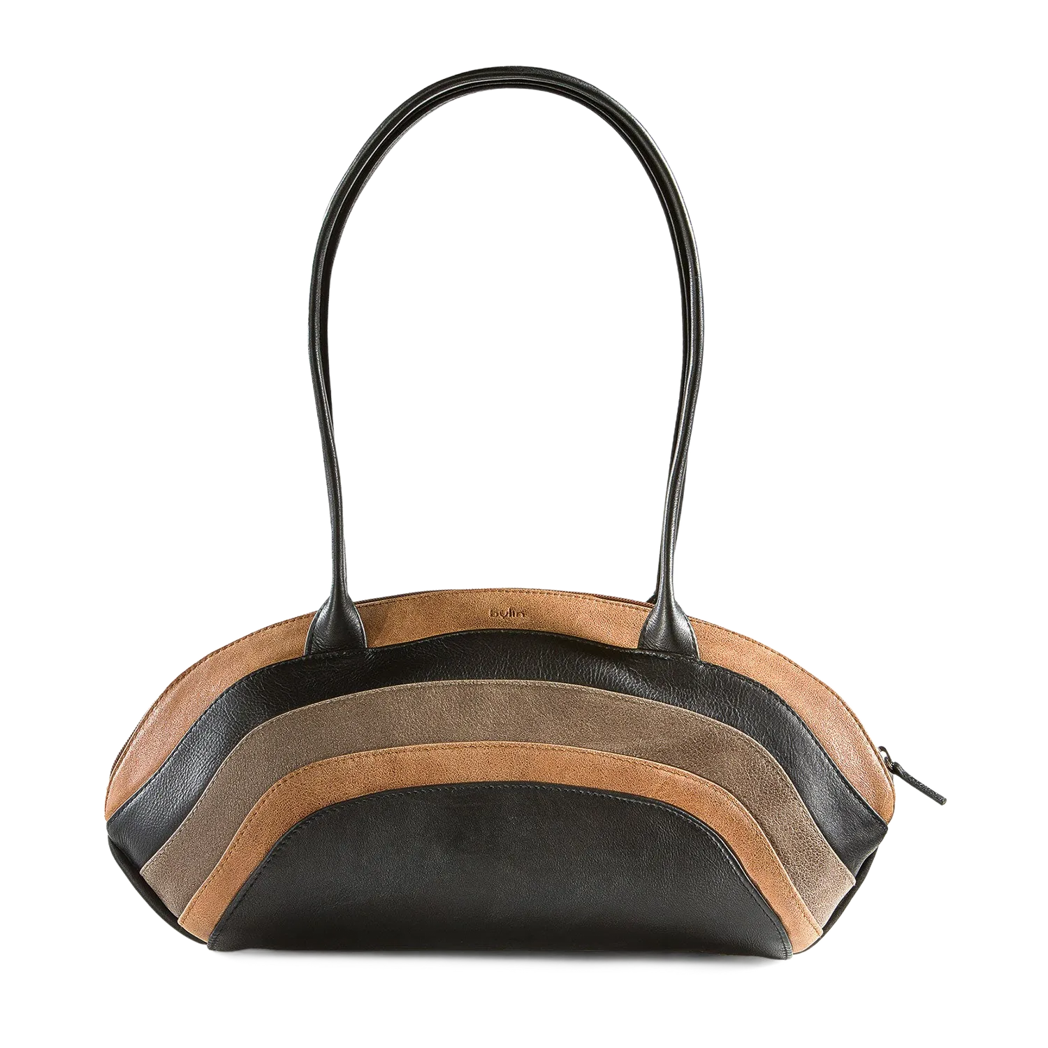 Die Henkeltasche "Mocca" aus Rindsleder mit zwei langen Henkeln und Schwung.