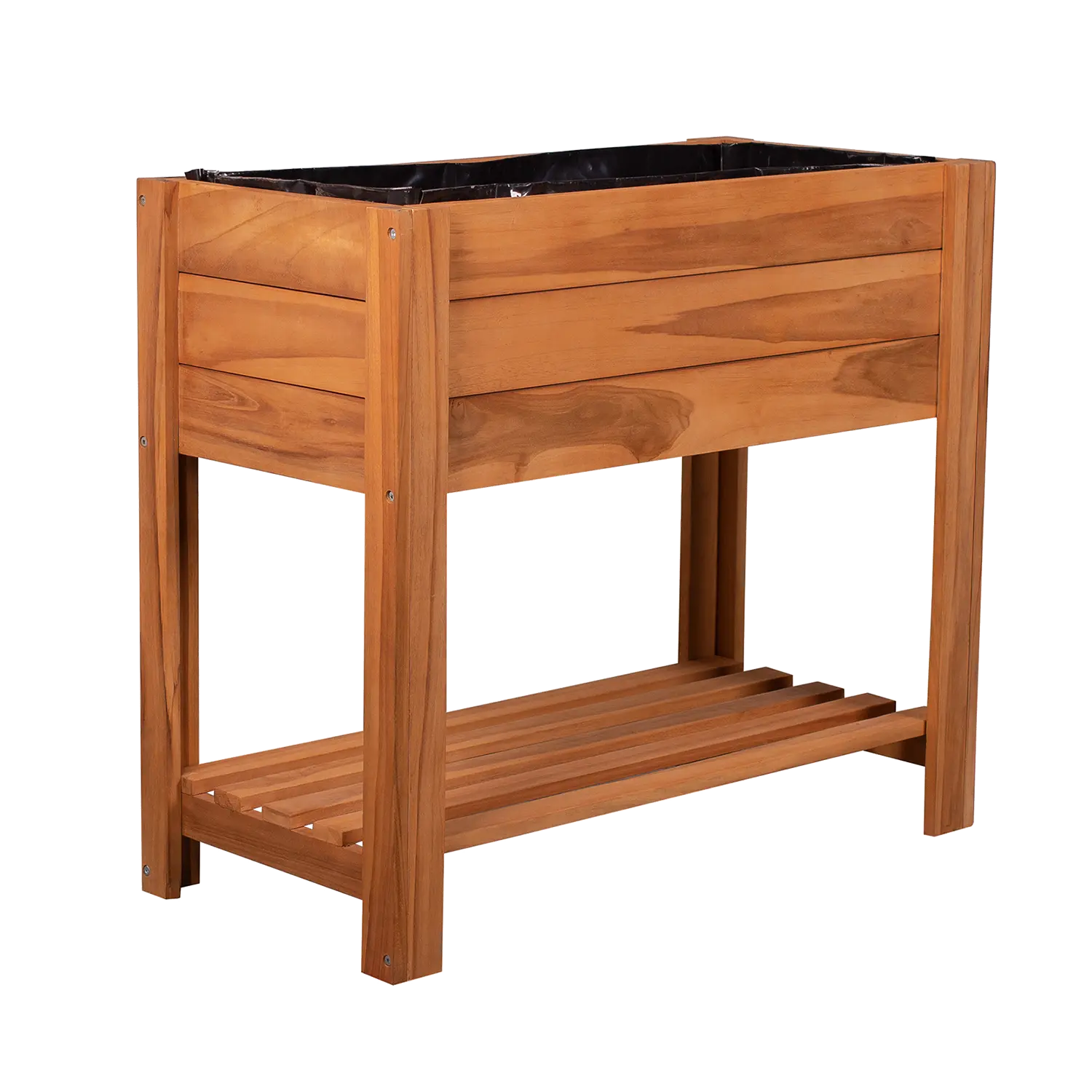 Hochbeet für Kräuter: Holz-Pflanzkasten mit flexibler, lamellierter Ablage.