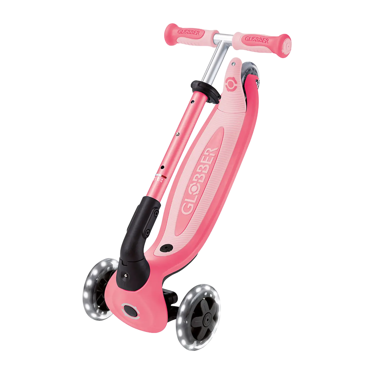 Globber Go-Up Baby Kinderfahrzeug, rosa, drei Räder, LED, gefaltet.
