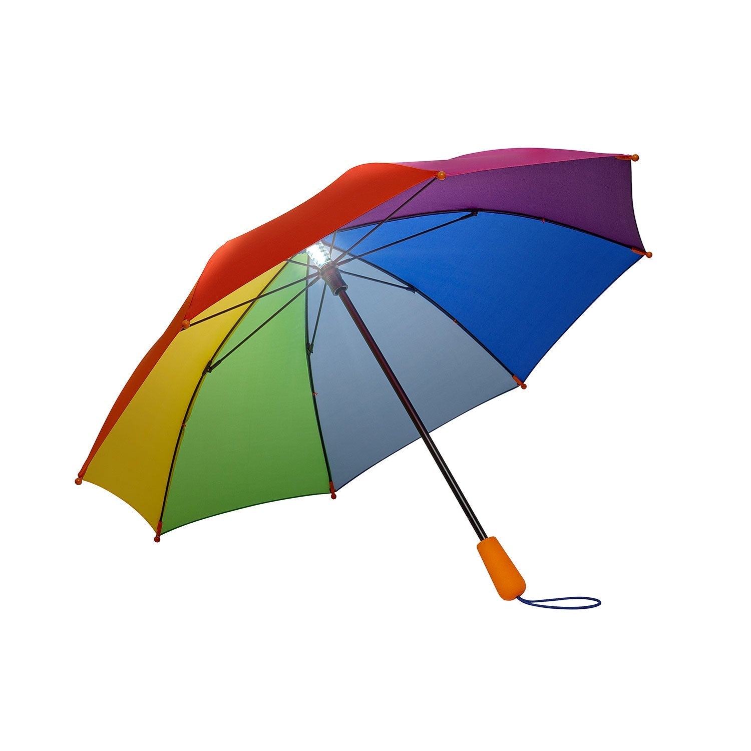 Ein farbenfroher Kinderschirm mit Beleuchtung.