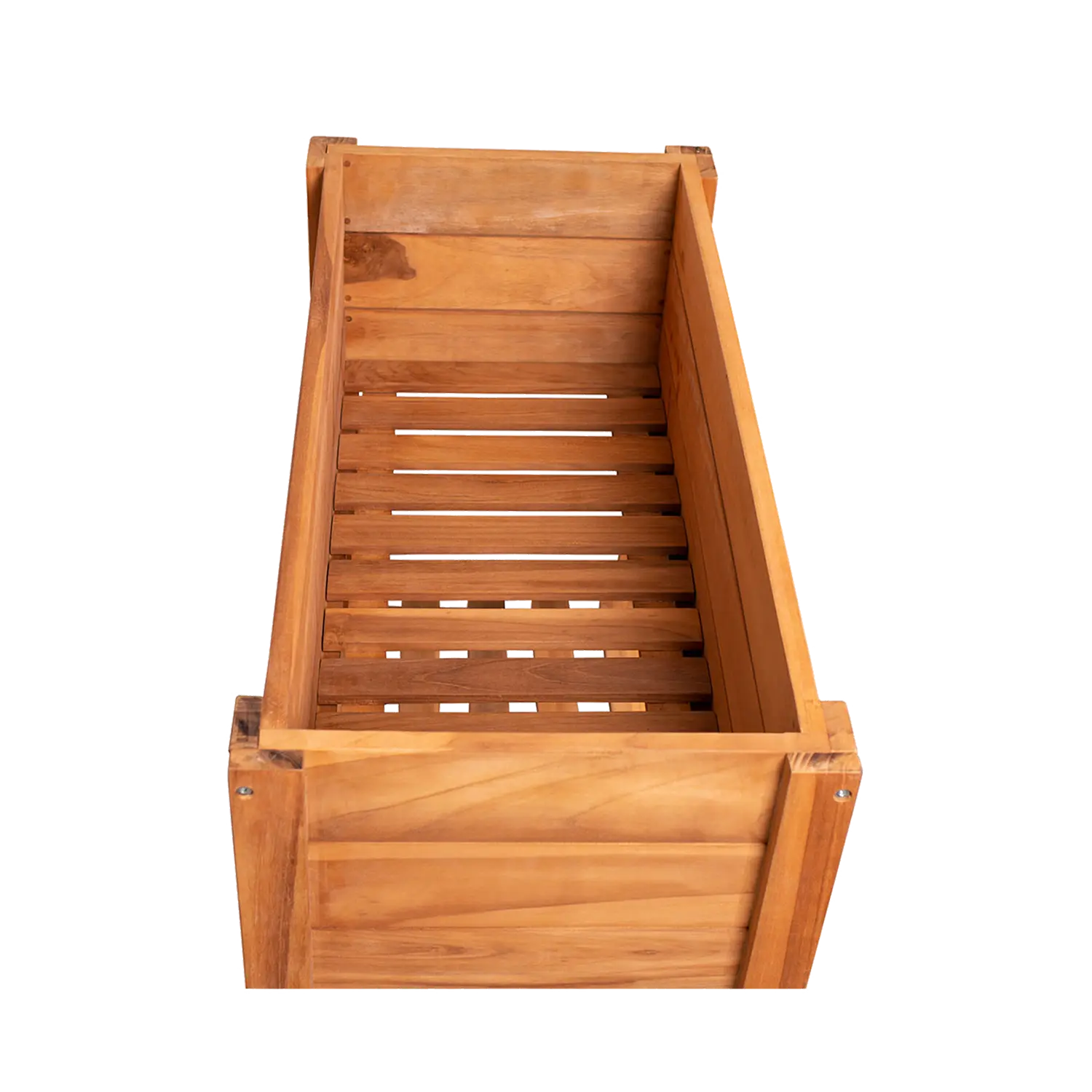 Rechteckiges Hochbeet für Kräuter mit Lattenboden, wie ein CSS-Flexbox-Container.