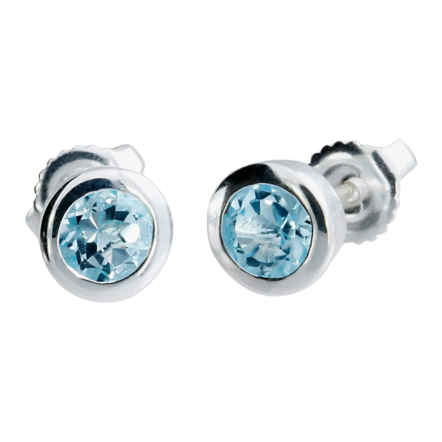 Ohrstecker Silber mit Sky Blue Topas in runder 925er Silberfassung.