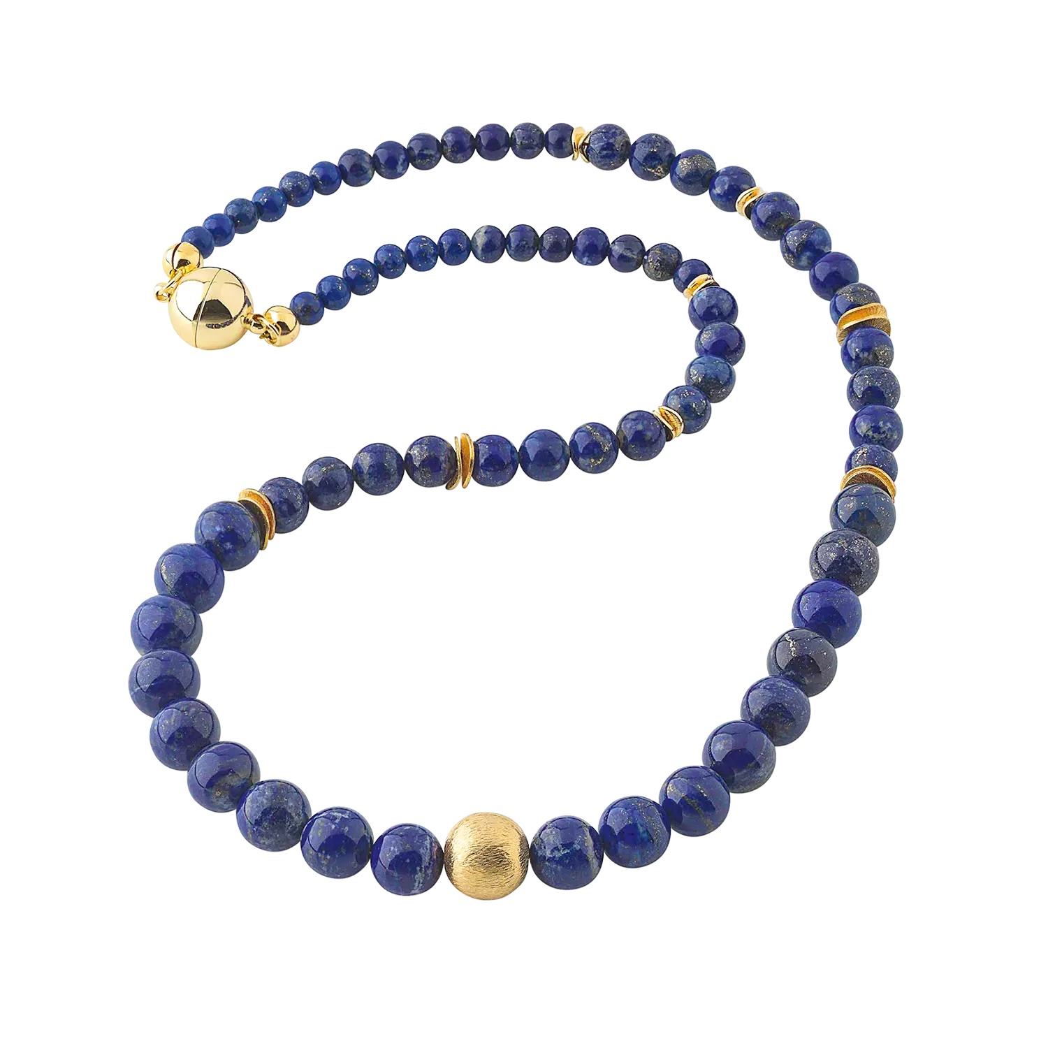 Collier "Blue Dreams" mit goldenen Akzenten und einem runden Magnetverschluss.