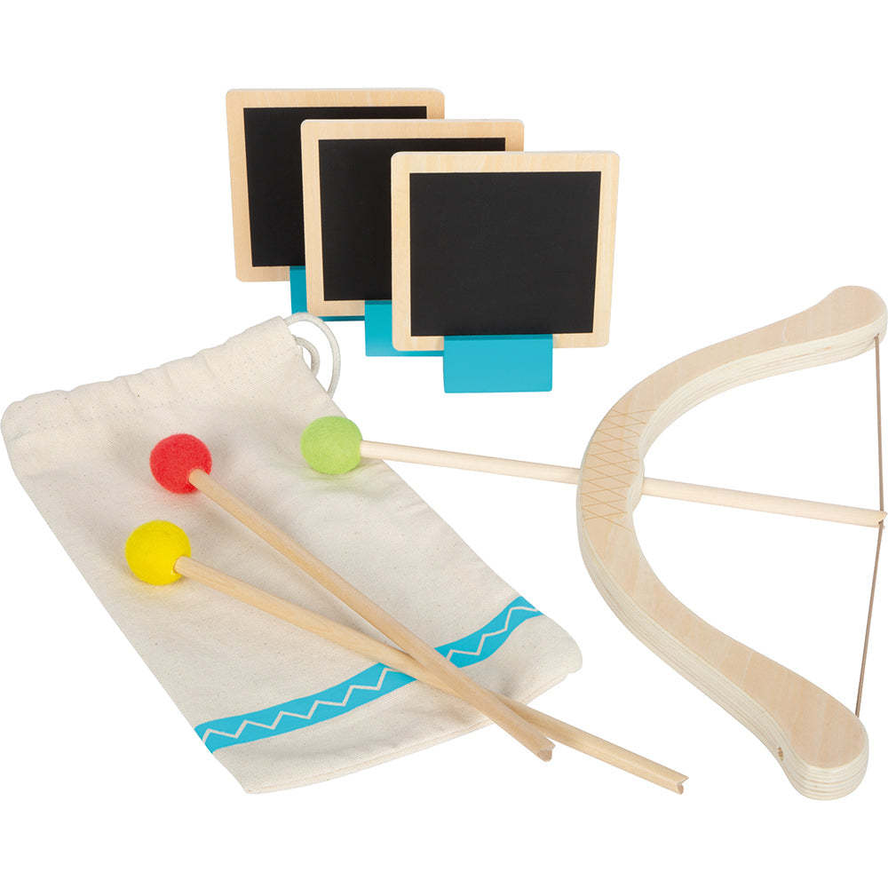 Holzbogen, Kreidetafeln, Bommelpfeile - Pfeil und Bogen für Kinder im Set.