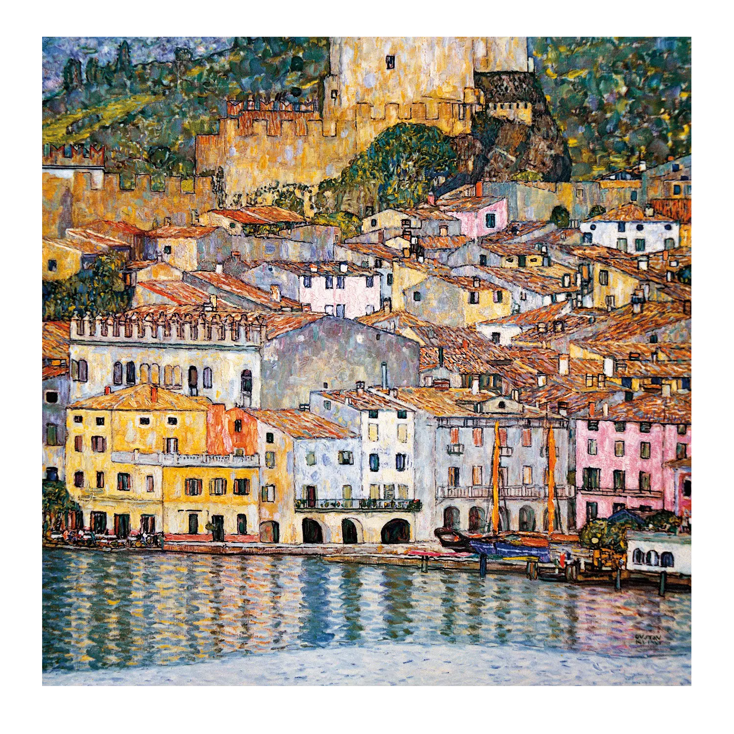 Malcesine am Gardasee Wandbild fängt Charme mit roten Ziegeldächern ein.