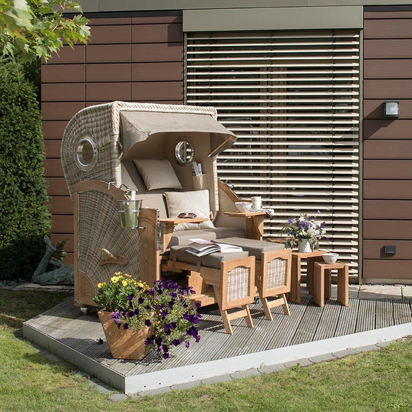 AKTION: Strandkorb DÜNE, Design 01434 taupe-creme inkl. Feuerschale