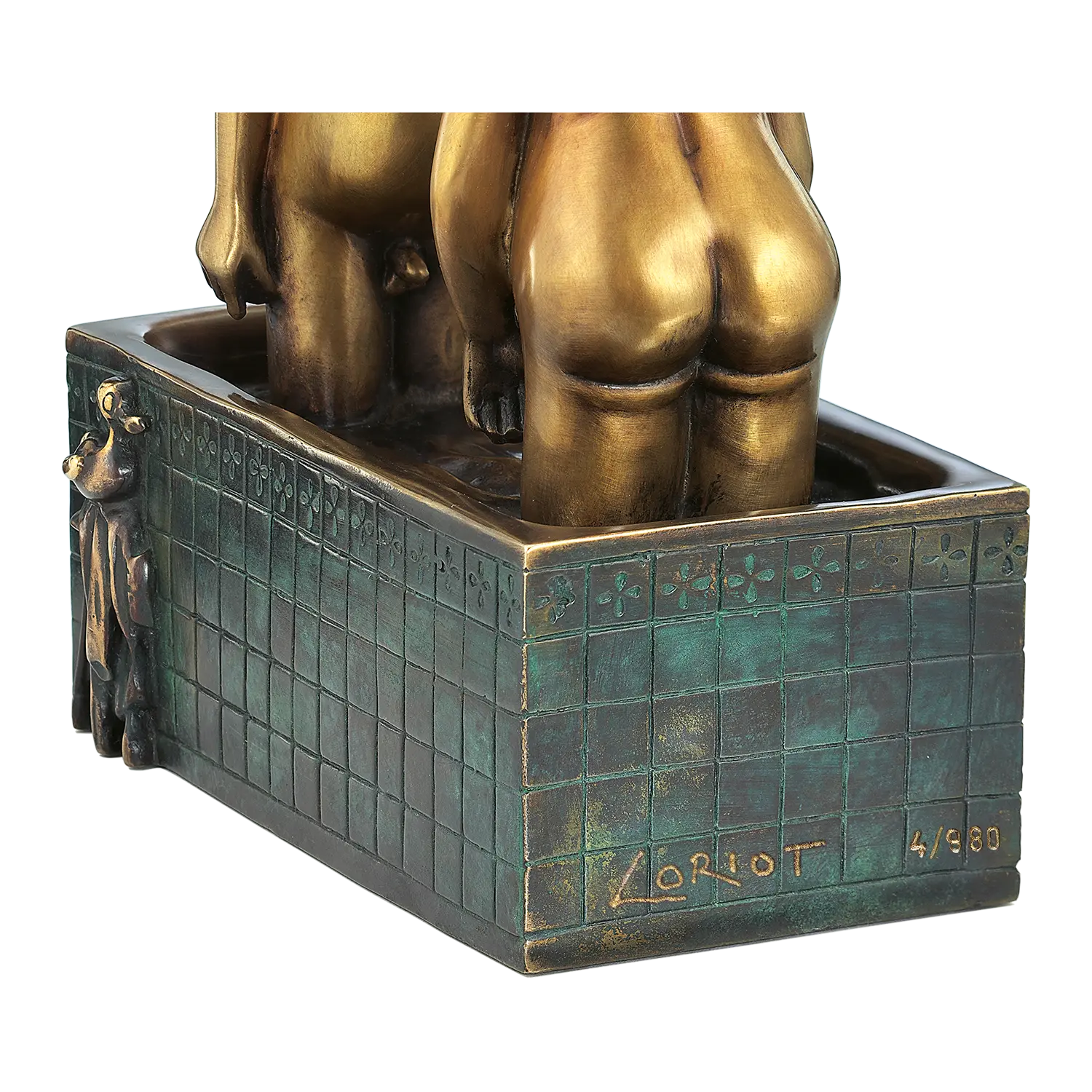 Bronzeskulptur "Herren im Bad" mit zwei männlichen Figuren im Bassin.