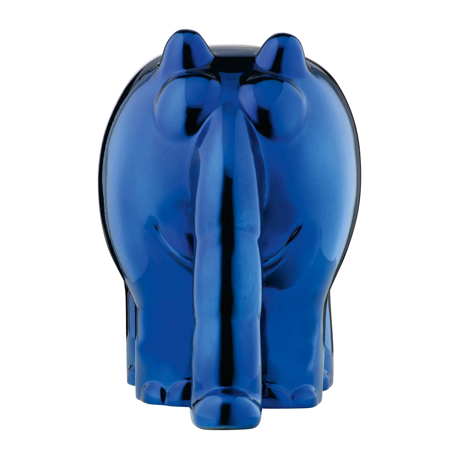 Skulptur Ottifant: Glänzende blaue Elefantenfigur auf weißem Hintergrund.