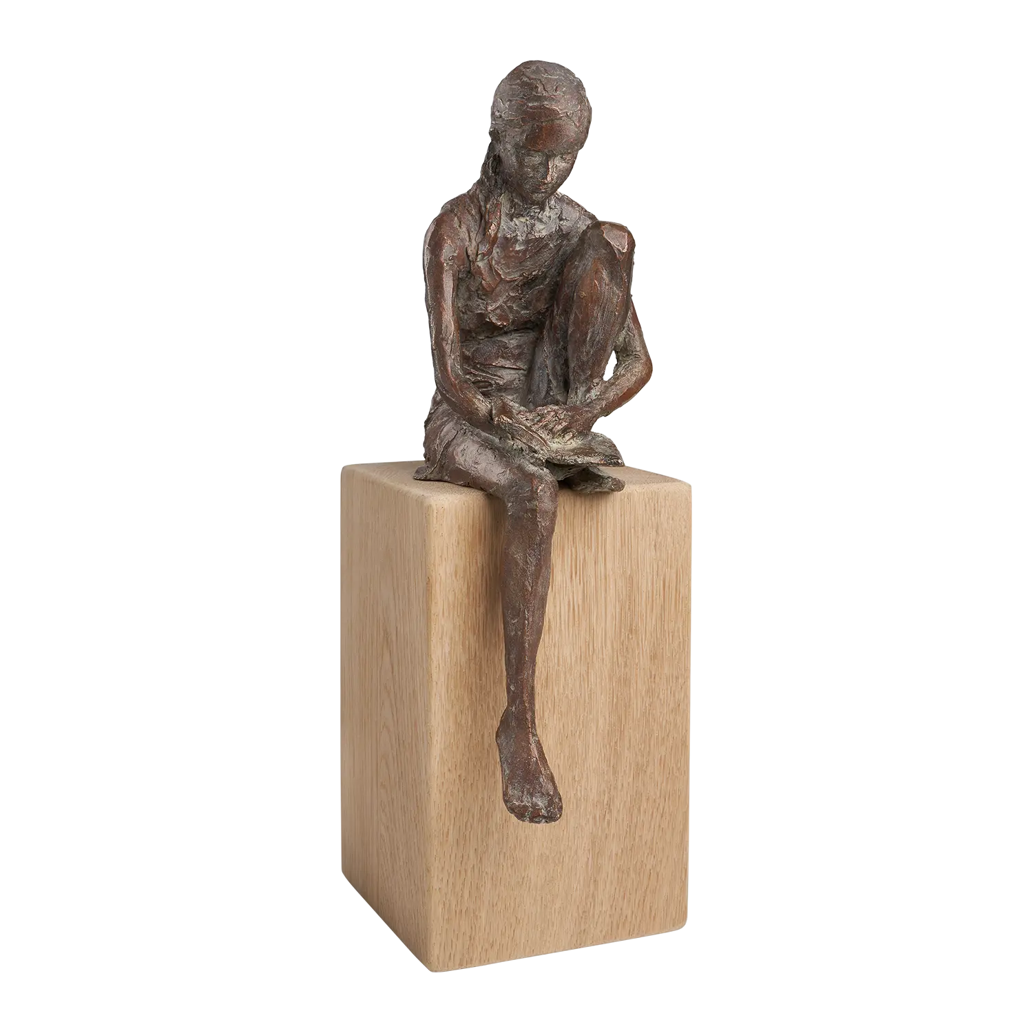 Bronzeskulptur "Lesende" mit Eichensockel, limitierte Auflage.