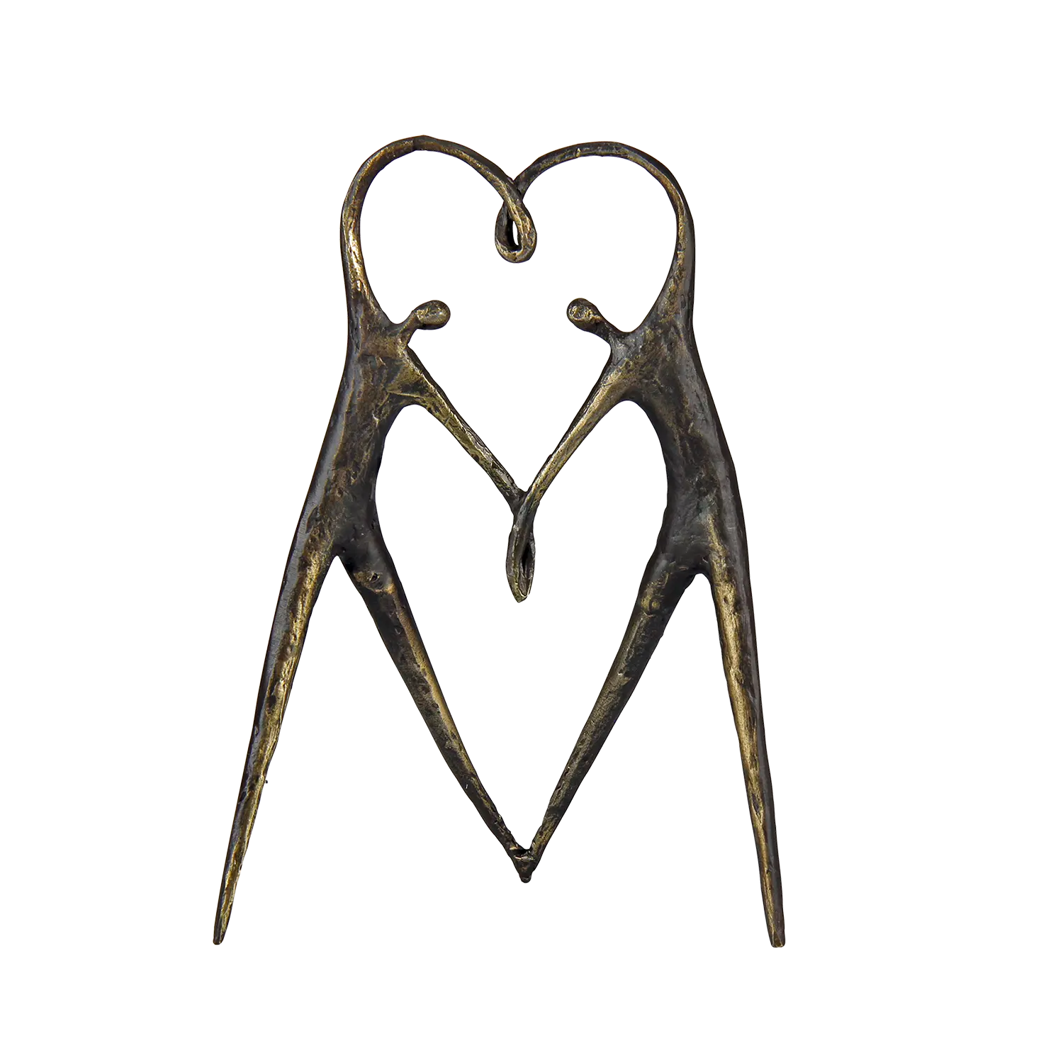 Skulptur "Herzensangelegenheit": Zwei Figuren formen ein Herz, bronziert.