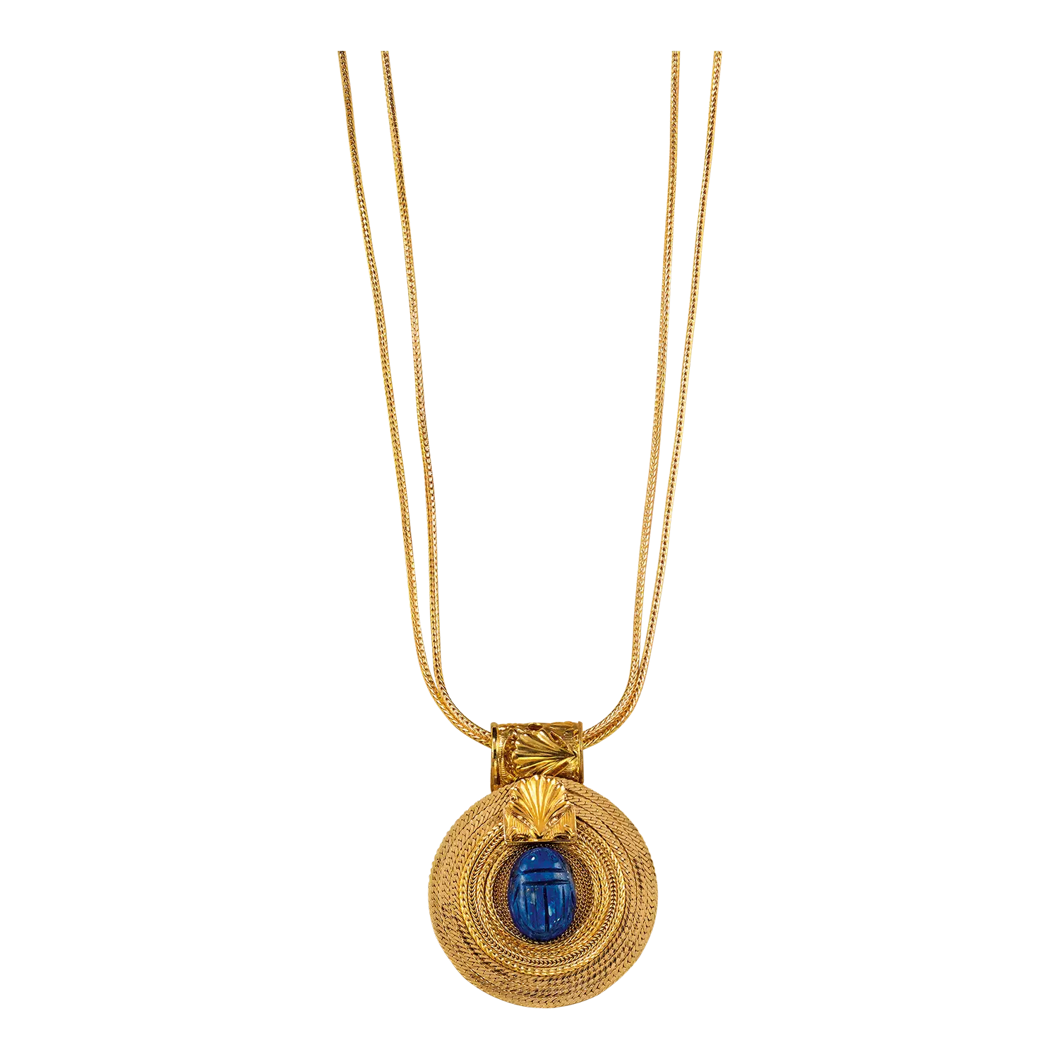 Collier "Sonnenrad mit Lapislazuli-Skarabäus" Goldcollier mit Anhänger.