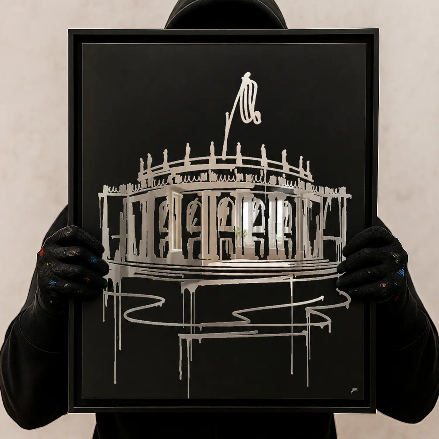 Handgehaltener Staatsoper Stuttgart Designspiegel im Format 40 × 50 cm mit echter Spiegelfläche