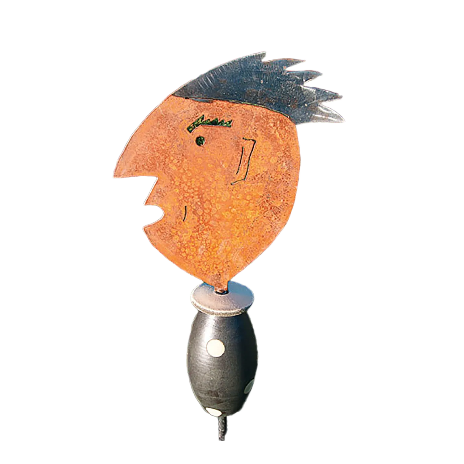 Gartenstele "Hermann": Handgefertigter Kopf mit Stachelhaar.