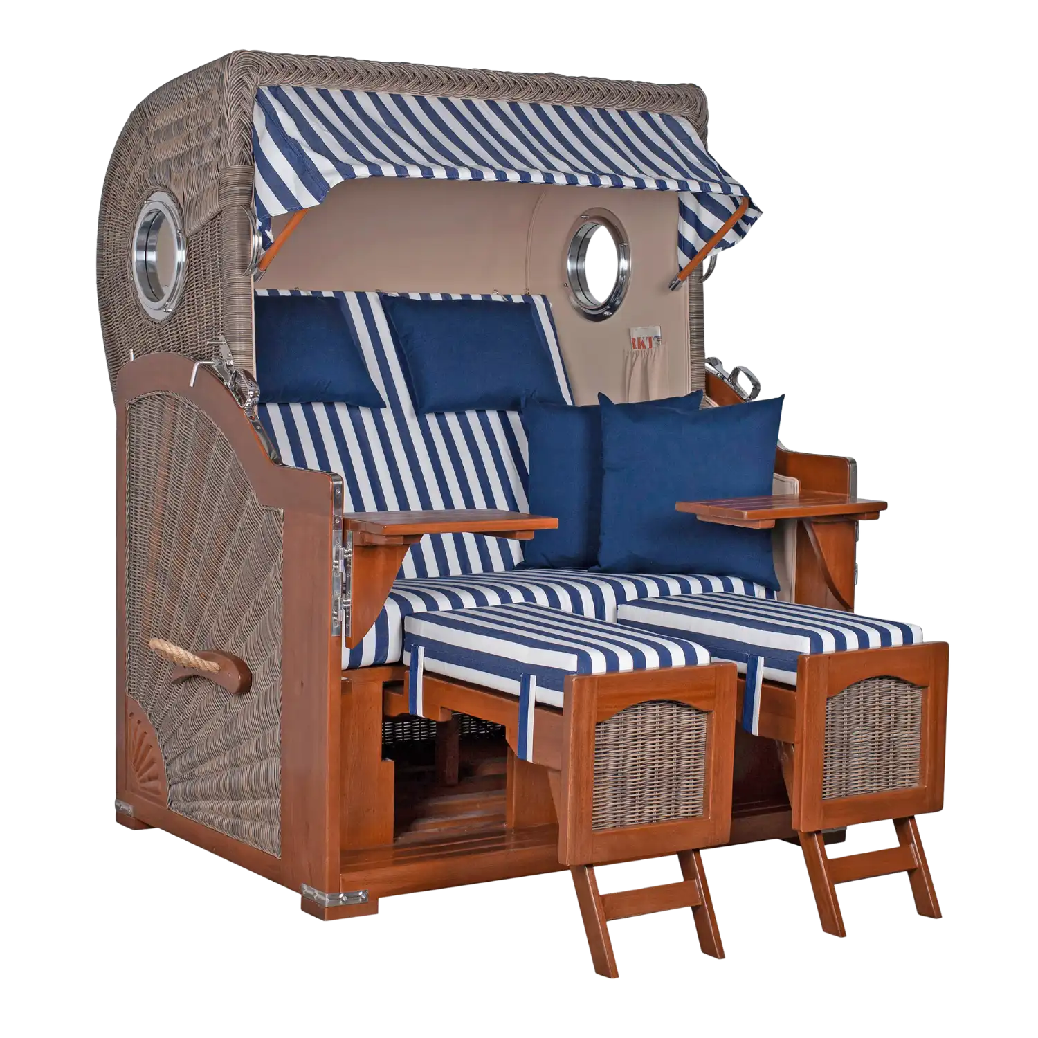 Strandkorb DÜNE Mahagoni Dessin 518 mit Fußstützen.