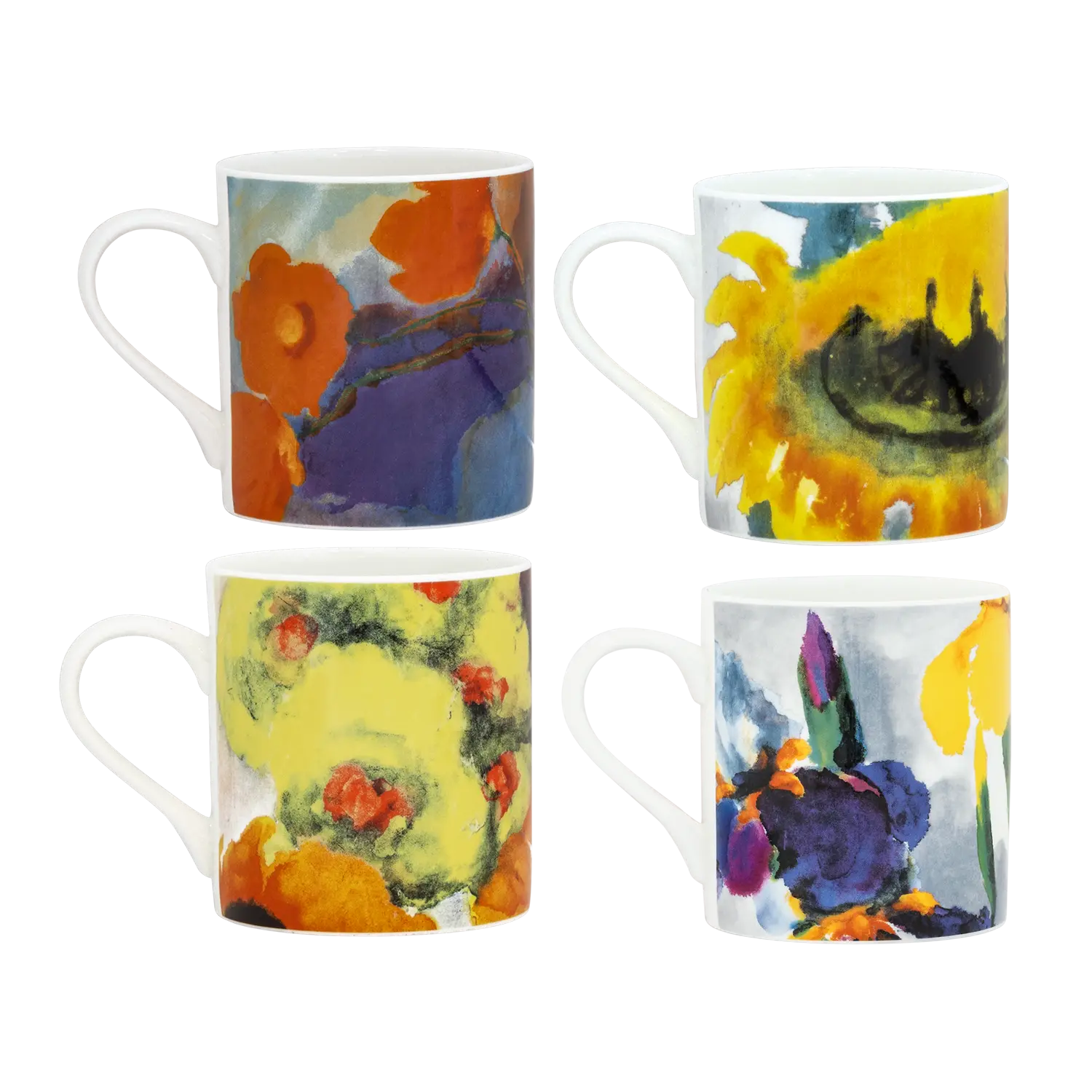 Tassenset bunt (4er Set) "Sommerblumen" aus Bone China Porzellan.