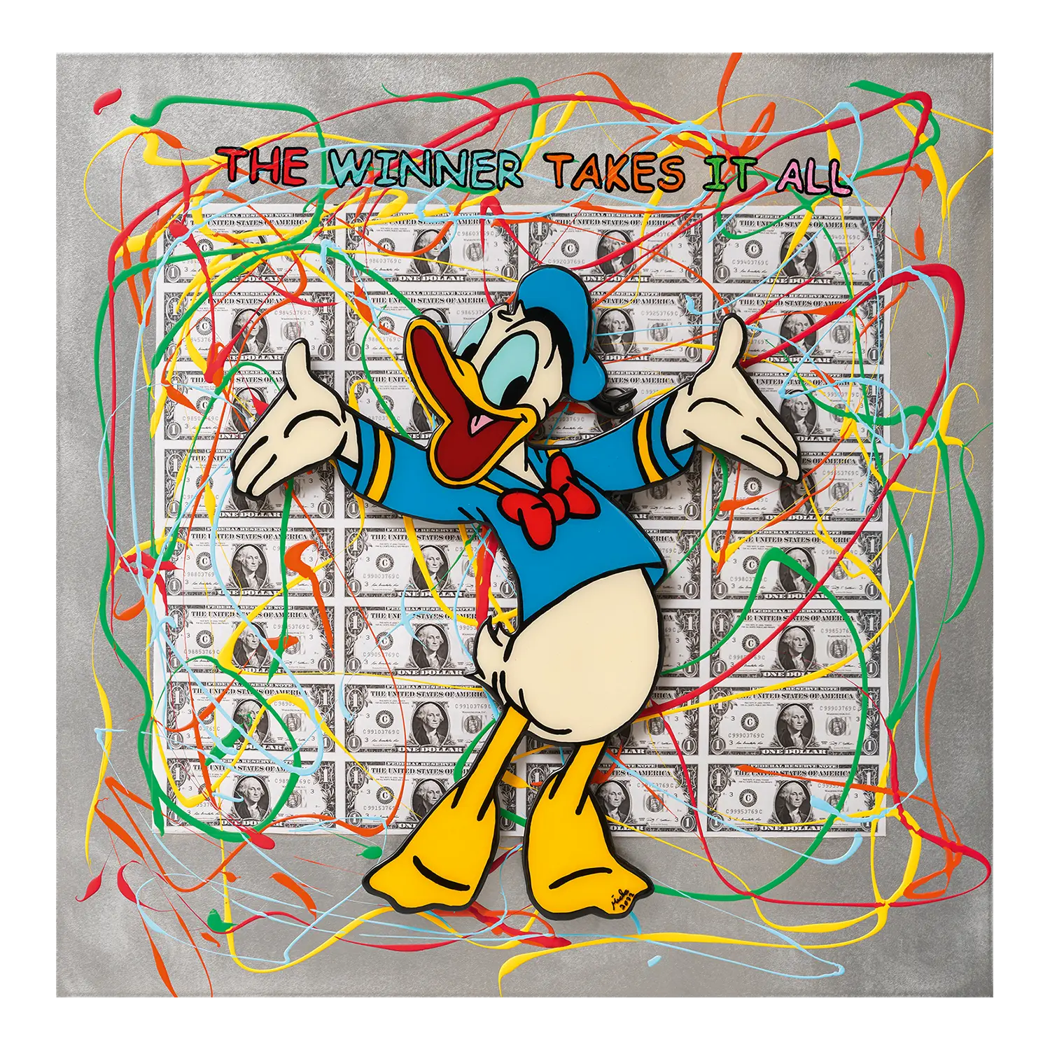 Pop Art Bild „The Winner Takes It All" von Michael Pfannschmidt, Comicmotive auf Aluminium