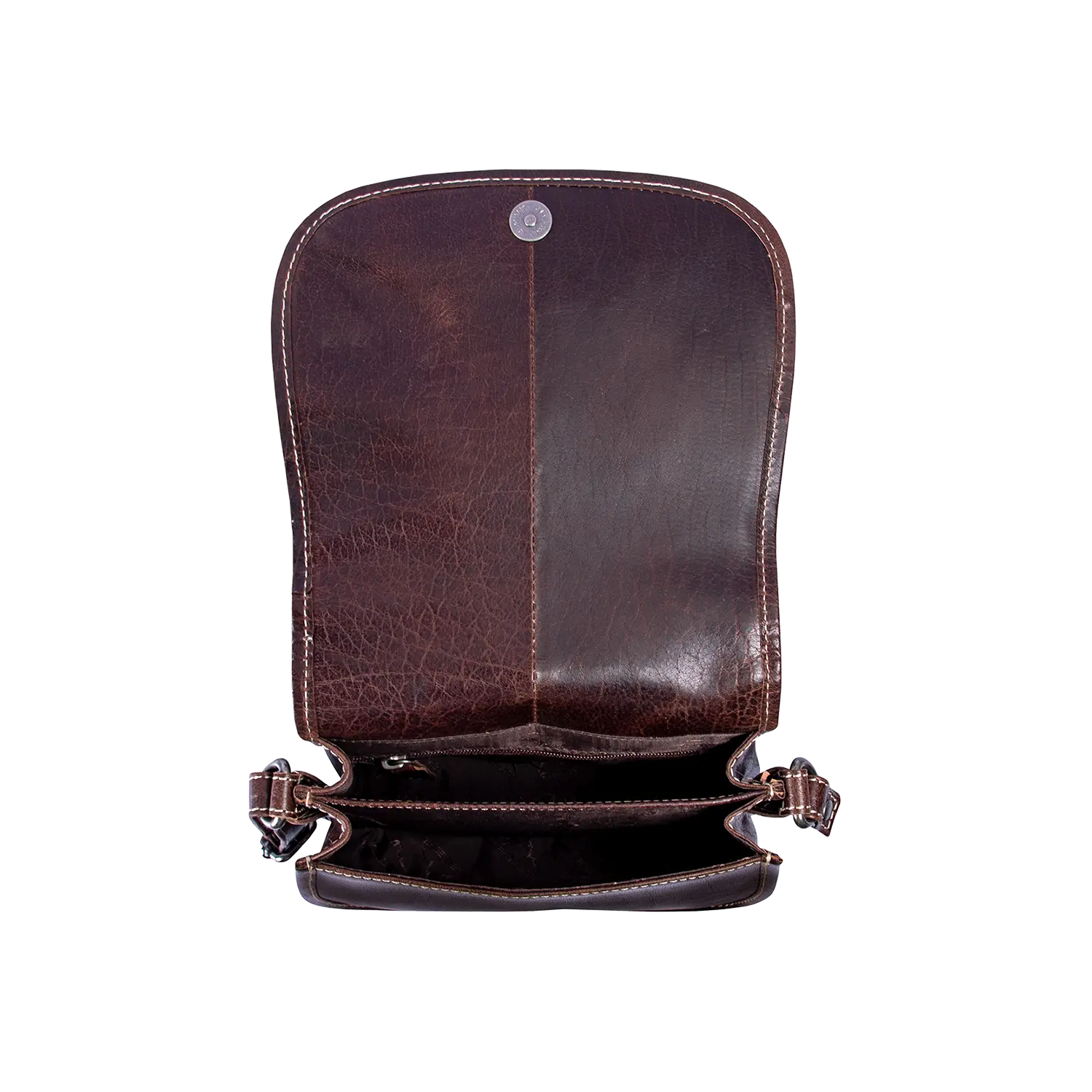 Umhängetasche VRONI geöffnet mit Blick auf die Fächeraufteilung