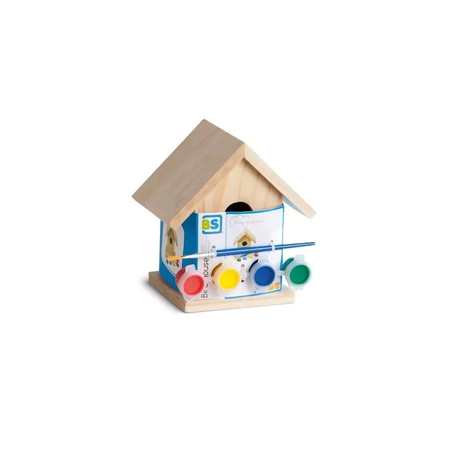 Das Holz Vogelhaus wird mit 4 Acrylfarben und Pinsel geliefert.