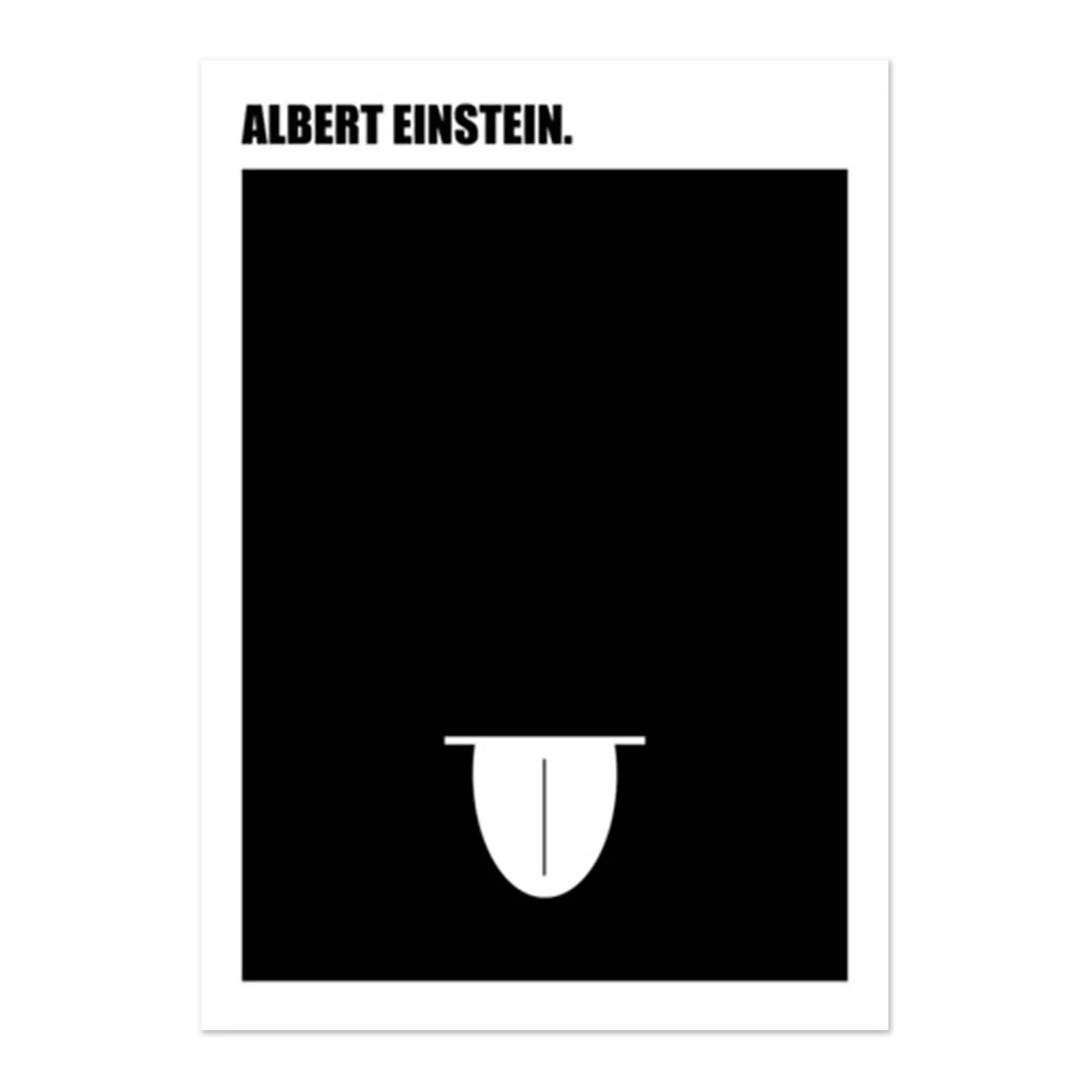 Wandbild Einstein von Julian Danner, ausgestreckte Zunge in Weiß auf Schwarz