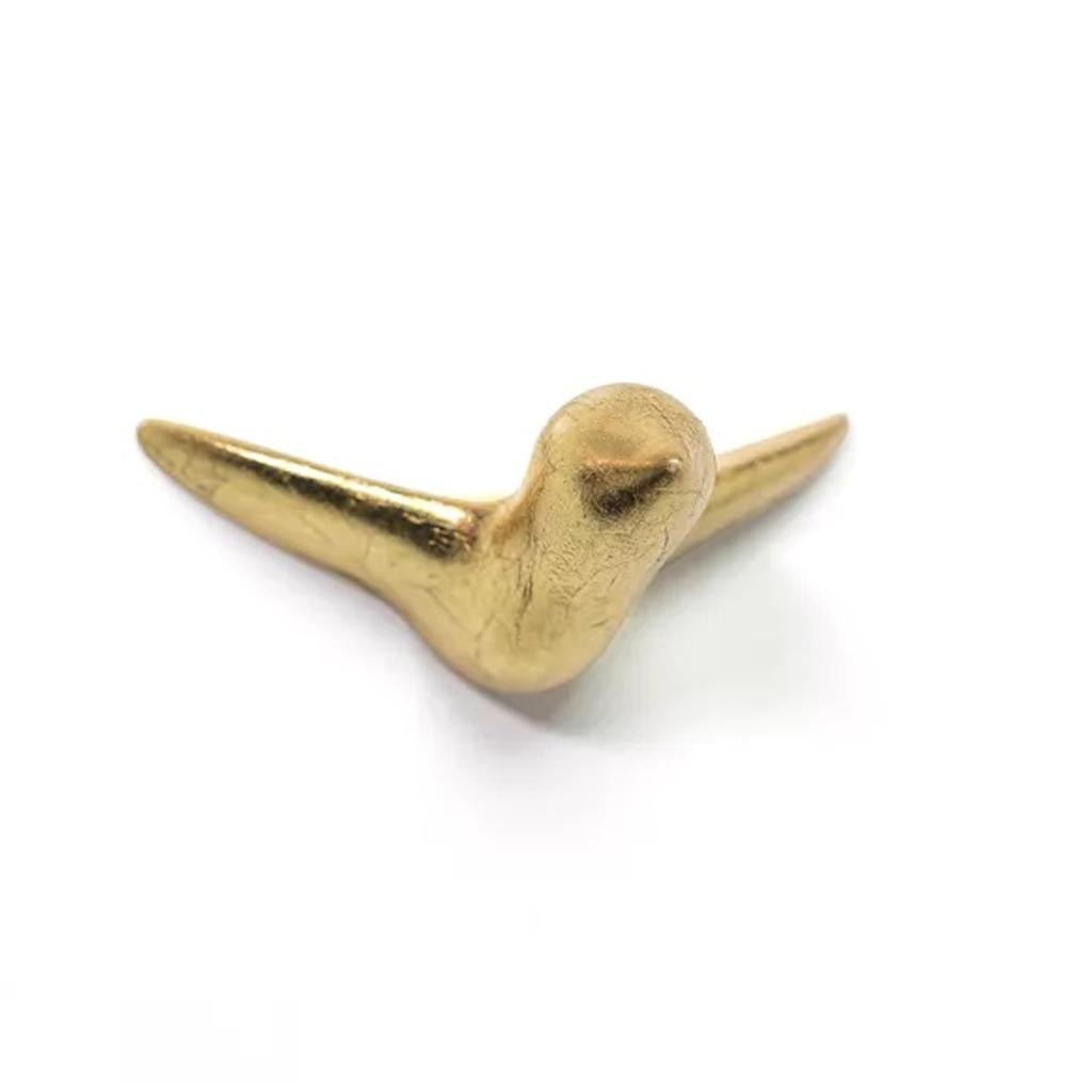 Mini Vogel Wandskulptur in Gold aus Keramik mit Blattgold