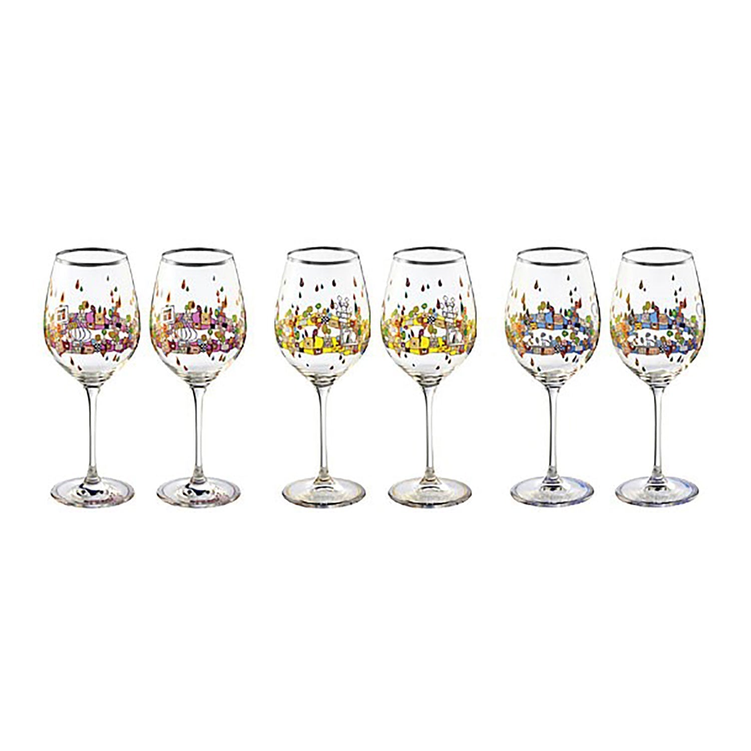 Besondere Weingläser für Weißwein mit Hundertwasser Motiven