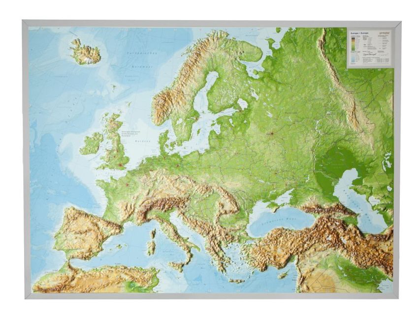 Europa, Reliefkarte, Groß, mit Aluminiumrahmen - Bild 1