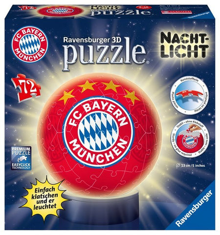 Ravensburger 3D Puzzle 12177 - Nachtlicht Puzzle-Ball FC Bayern München - 72 Teile - ab 6 Jahren, LED Nachttischlampe mit Klatsch-Mechanismus - Bild 1