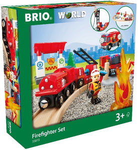BRIO World 33815 Feuerwehr-Set - Holzeisenbahn-Set inklusive Feuerwehr-Auto mit Licht und Sound - Empfohlen für Kinder ab 3 Jahren - Bild 1