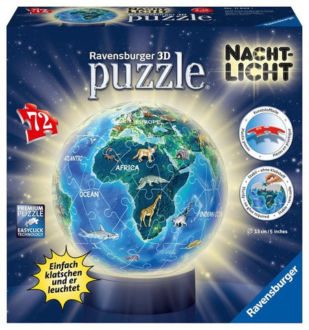 Ravensburger 3D Puzzle Erde im Nachtdesign Nachtlicht 11844 - Puzzle-Ball - 72 Teile - für Globus Fans ab 6 Jahren - Bild 1