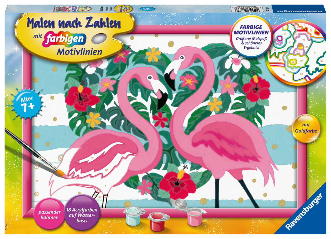 Ravensburger Malen nach Zahlen 28782 - Liebenswerte Flamingos - Kinder ab 7 Jahren - Bild 1