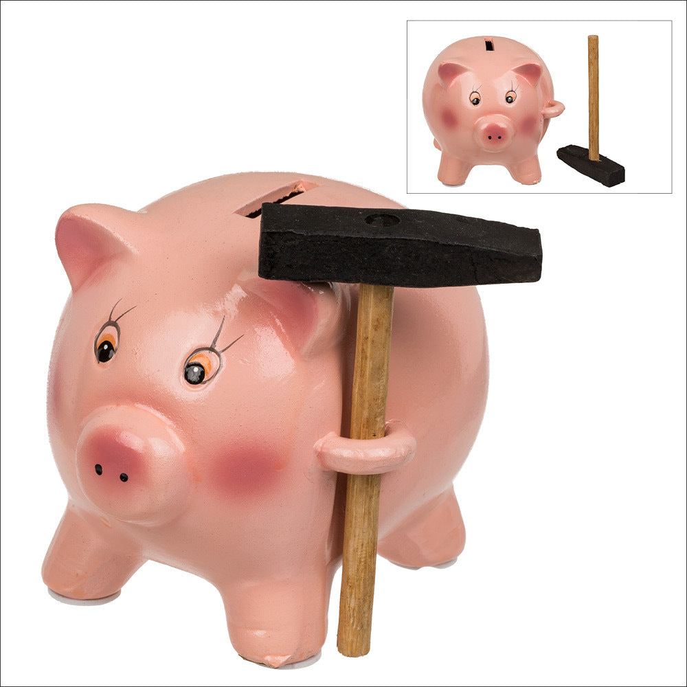 Spardose Schwein mit Hammer aus Keramik, ca. 15 cm - Bild 1