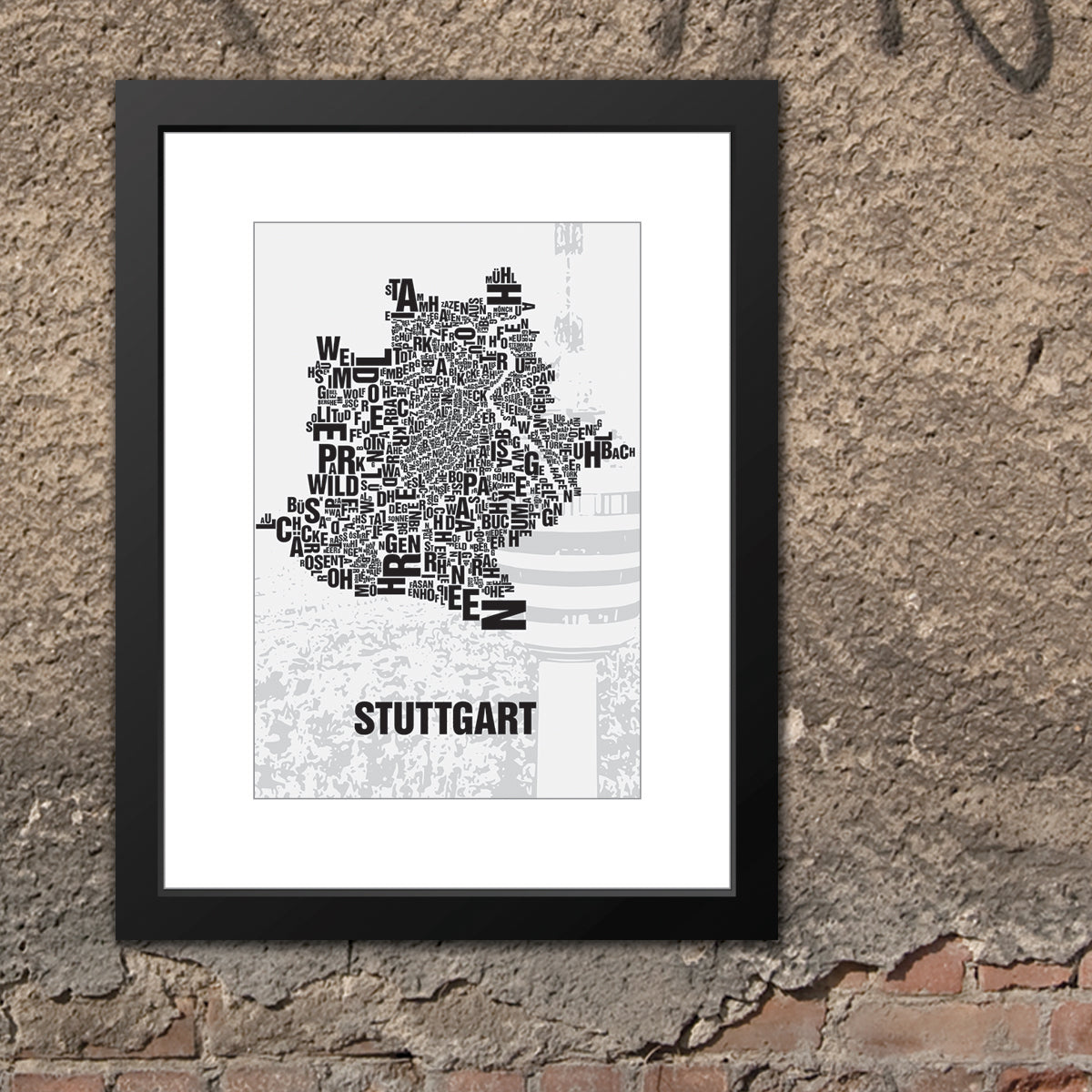 Buchstabenort STUTTGART Digitaldruck Künstlerleinwand, Gerahmt