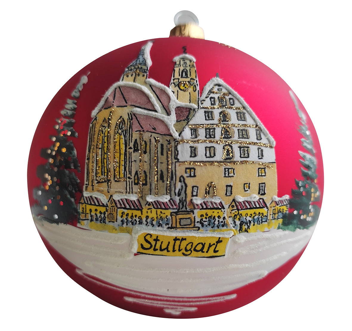 Stuttgart Weihnachtskugel 10 cm rot, Motiv Stiftskirche